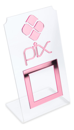 Placa Pix Qr Code Display Pagamentos Acrílico Transparente Cor Transparente e Rosa