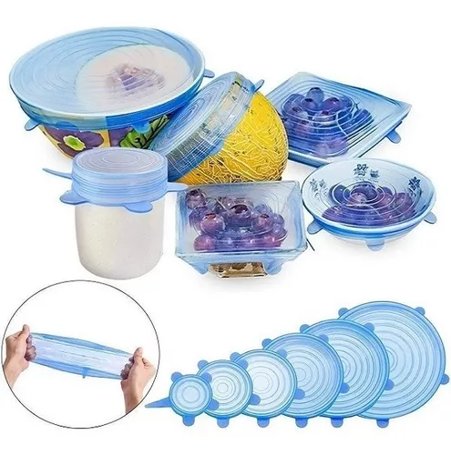 SET 6 TAPAS SILICONA TRANSPARENTE AJUSTABLE