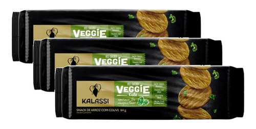 Kit 3 Biscoito De Arroz Com Couve Cracker Veggie Kalassi 84g