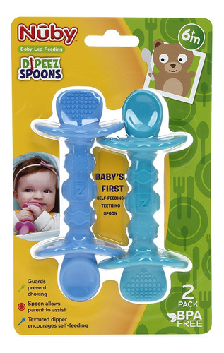 Nuby Dipeez - Cucharas De Silicona 2 En 1, 2 Unidades, (azul