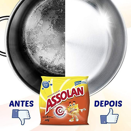 Kit 1 Fardo Lã De Aço Assolan Panela Brilho Com 8 Unidades