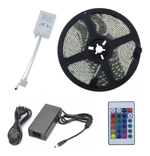 Imagen 2 de 10 de Kit 15 Metros Tira Luces Luz Led 5050 Rgb + Control + Fuente