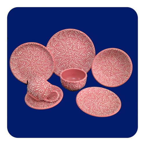 Imagen 2 de 9 de 1 Servicio De Vajilla De Talavera Poblana Rosa Coral Bco