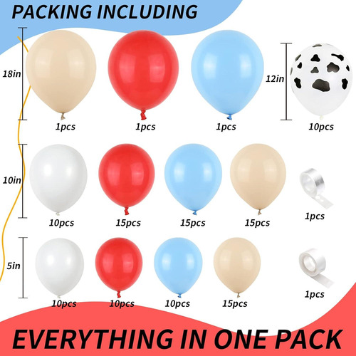 Kit De Arco De Globos Isndare Granja Rojo Azul Blanco 40