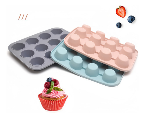 Molde De Silicona Antiadherente Para Cupcakes De 12 Agujeros