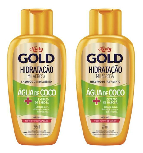 Shampoo Niely Gold 275ml Agua Coco Hidratação - Kit C/2un