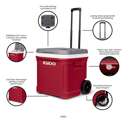 Igloo Latitude Hielera Portátil Con Ruedas De 60 Cuartos Bordó
