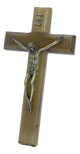 Crucifixo Madeira De Parede - 17cm Ov Cristo Em Metal Cor Marrom