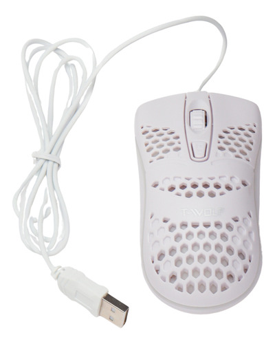 Mouse Gamer Retroiluminado Cable Twolf V15 1600 Dpi Color Blanco