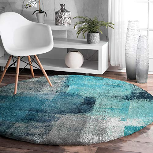 Graffiti Area Rug Turquoise And Grey Abstract Paint Rou...