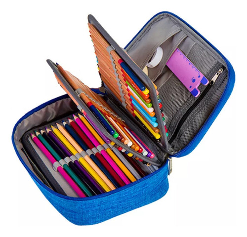Estojo colorido de alta capacidade de 72 slots com zíper rosé, conforme descrito