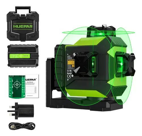 Nível A Laser Verde 12 Linhas Suporte Integrado Maleta