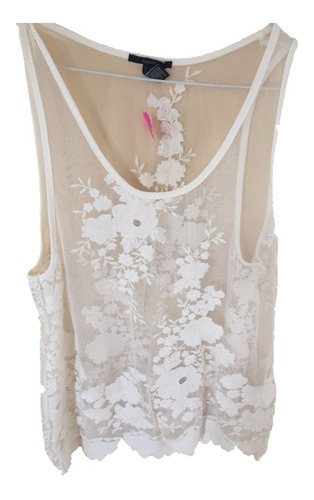 Musculosa Forever 21 Crema En Tul Bordado L - De Usa - 7063