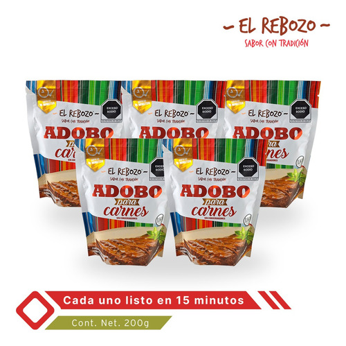 Adobo El Rebozo 5 Bolsas De 200g C/u