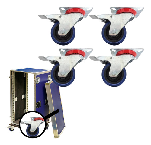 Set 4 Ruedas Color Azul Giratoria C/freno 4 Inch,cases M X04