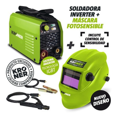 Soldadora Inverter Kroner 100 Amp + Mascara Fotosensible  Verde 50 / 60 Hz