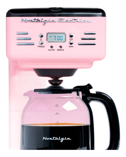 Cafetera Programable Retro 12 Tazas Rosa Con Pantalla Led