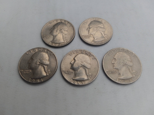 Monedas Antiguas De 25 Centavos Quarter Dollar X 5 Usa (Usado)