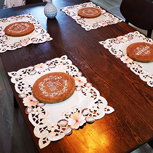 Mantel De Encaje Bordado Con Flores Beige Y Crema, Diseño Cl
