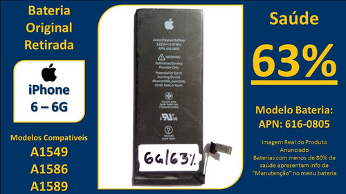 Bateria iPhone 6 6g Original Saúde 63% Retirada P/ Testes