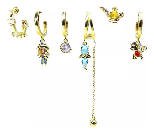 Set De 6 Aretes Colgantes De Aladdin En Chapa Oro