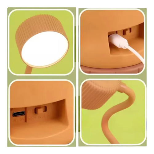 Velador Infantil Led Luz De Noche Capibara Usb Con Sacapunta Marrón Blanco