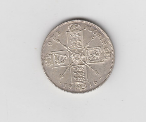 Moneda Inglaterra One Florin Año 1916 Plata Excelente