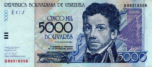 Billete 5000 Bolívares 25 De Mayo 2004 Serial B8 