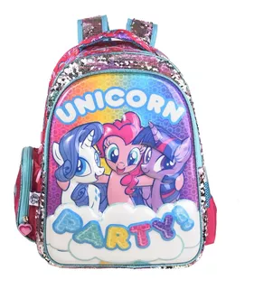 Mochila Para Niña Primaria My Little Pony 100% Original Lentejuela Y Caparazon 3d Mp00338