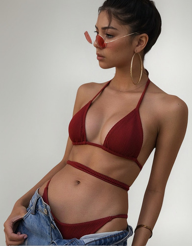 Traje De Baño De Una Pieza Bikini De Tres Puntos Con Lazo