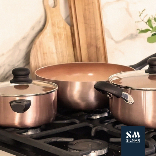 Imagen 3 de 10 de Set Ollas Hudson Ocre Bateria Cocina Completo Antiadherente