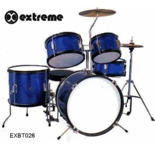 Extreme Exbt026 Bateria Junior Azul 5 Piezas Aro Negro Drums