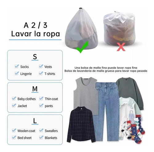 Bolsa Malla De Lavandería Agujero Grueso Cordón Grande 3pz