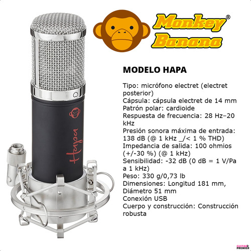 Micrófono Condenser Electret Profesional Soporte Funda Hapa