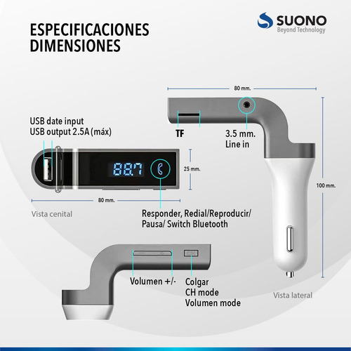 Imagen 6 de 10 de Receptor Bluetooth Usb Auto Microfono Manos Libres Fm 8 En 1