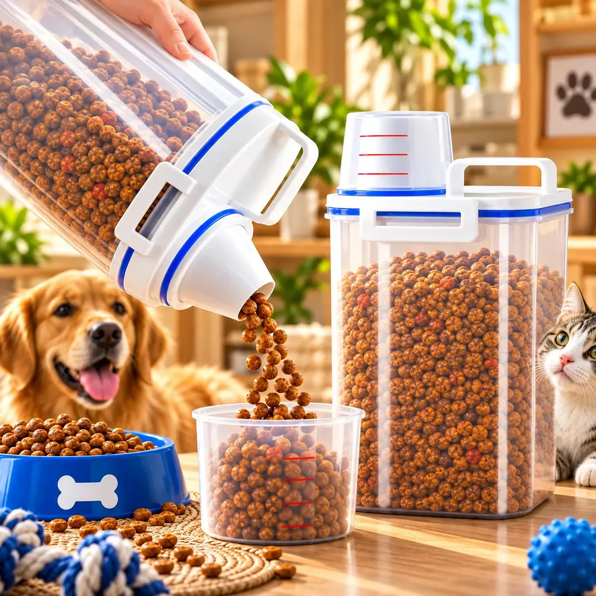 kit 2 Pote Porta Ração Cachorro Gato Cães Pet Dispenser Hermético Com Copo Medidor Dosador Tampa Vedação Container Transparente Antiformiga Capacidade 2,5l multiuso