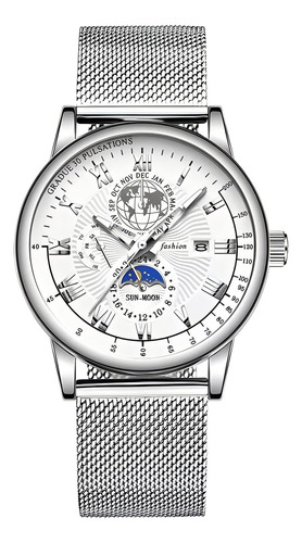 Reloj De Cuarzo RW-003 Luminoso Calendario Acero Impermeable Hombre Correa de Acero Inoxidable y Calendario Regalo Sofisticado para Cumpleaños Aniversario O Eventos Especiales