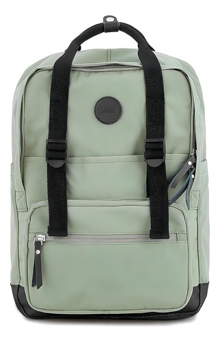 Mochila Estilo Retro Con División Para Notebook Color Verde y Negro