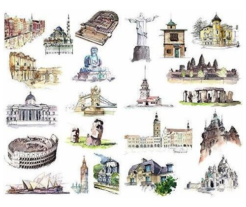 Stikers Adhesivos Estilo Monumentos Famosos Decoracion 2hoja