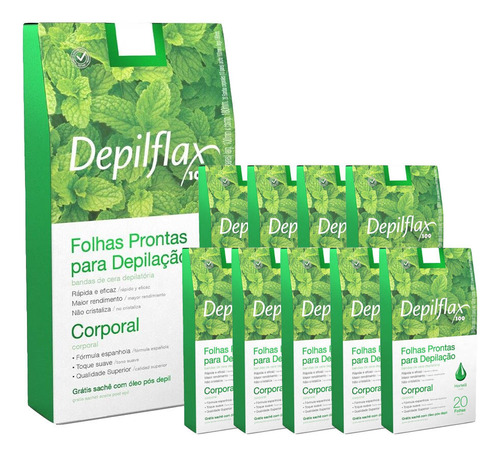 10cx Folhas Prontas Depilação Corporal Depilflax Hortelã 20u