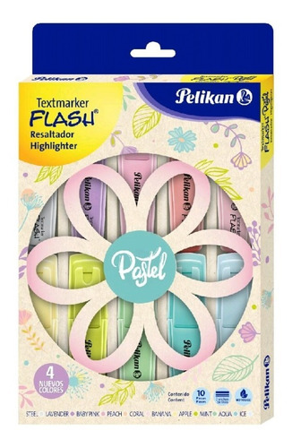 Textmarker Flash Pastel Pétalos Pelikan X 10 Unidades