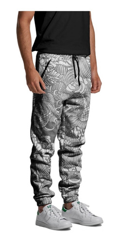 Calça Jogger Moletom Retro Japão Oriental Koi Fish Oni Mask