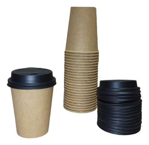 Vaso Descartable Polipapel Kraft C/tapa 8oz 240cc X1000 Uni