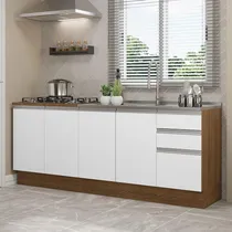 Comprar Kit 2 Muebles de Cocina Madesa Glamy 200cm Marrón Blanco