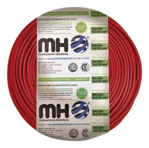 Cable Unipolar M&h 100m 2,5 Mm2 Rollo Normalizado Rojo