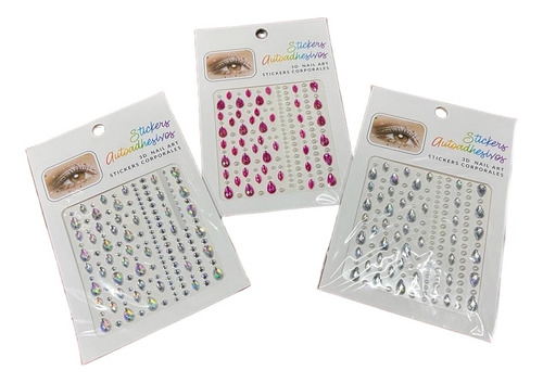 Pack 3 Face Gema Cristal Diamante Sticker Perlas Rostro Moda