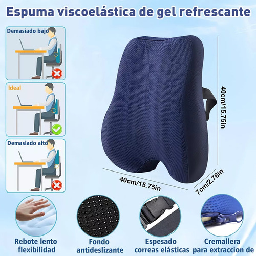 Cojín del Asiento y Almohada Lumbar Kit Espuma de Memoria Respaldo Coche Oficin Color Negro