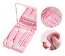 Comprar Set 5 Mini Brochas Maquillaje Estuche Y Espejo Portátil 3 Co