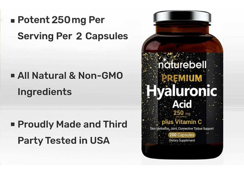 Ácido Hialuronico Premium 250mg (200 Cápsulas) + Vitamina C Sabor Sin Sabor