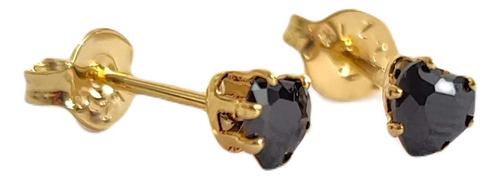 Arete Oro Laminado 18k Topo Corazon Negro 